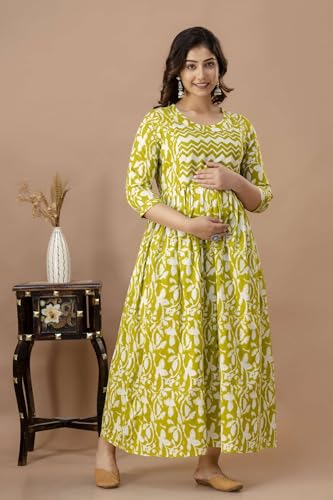 Image of Maternity Feeding Kurtis for Women Cotton - Zip Access Nursing Dress | Comfortable Pregnancy Wear | Stylish Feeding Kurti | Soft Cotton Maternity Dresses for Womens