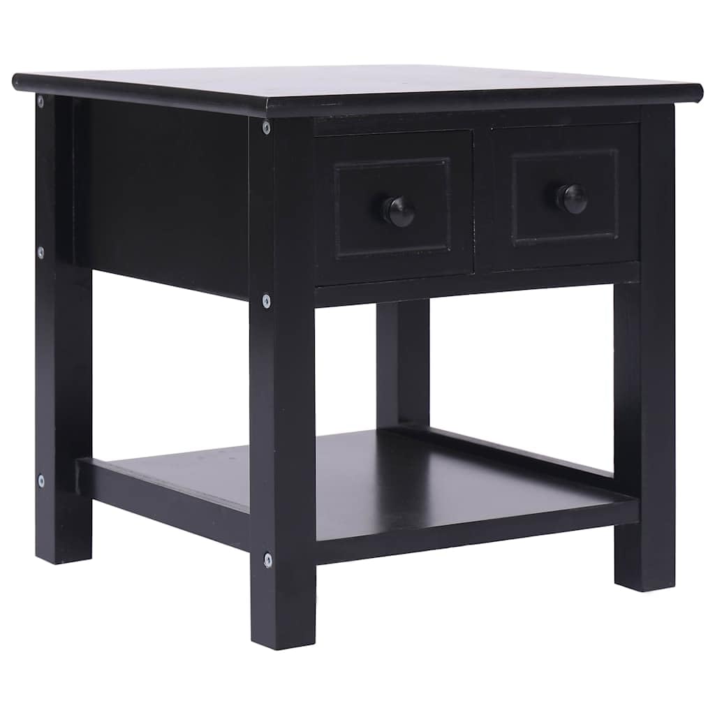 Stolik pomocniczy czarny 40 x 40 x 40 cm z drewna paulowni z 2 szufladami, idealny stolik do odkładania do salonu, sypialni, korytarza, na balkon, dekoracja, stół roślinny, stolik nocny