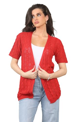 Image of Loxdonz Women's Short Sleeve Cropped Cardigan Sweaters Open Front Bolero Short Shrugs for Women