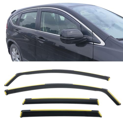 IKON MOTORSPORTS in Channel Window Visors Compatible with 2012-2016 Honda CR-V All Models, in Channel Style Injection PC Black Rain Guards, Side Window Wind Deflectors 4PCS