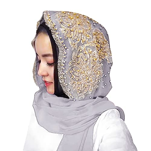 Ibluelover Women Muslim Chiffon Hijab Shawl Soft Rhinestone Long Scarf Breathable Dubai Hijab Head Wrap Scarf Fashion Turban