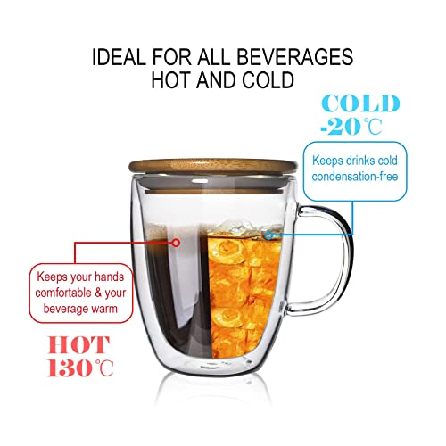Zhmtang Glass Coffee Mug Double-Walled Borosilicate Glass Cup For Hot Or Iced Coffee, Milk, Tea (16 Oz Bamboo Lid) #TOP2