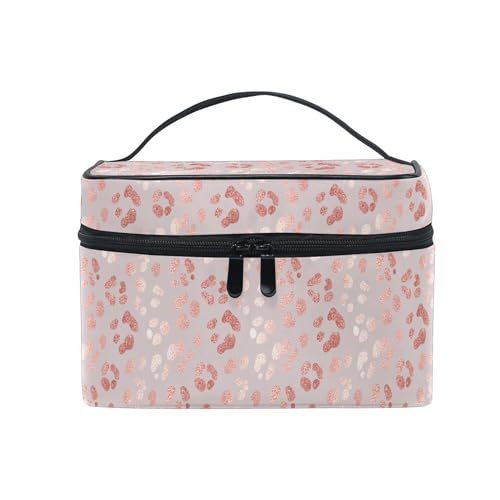 Mnsruu Makeup Bag, Rose Gold Leopard Travel Makeup Organizer Bag Cosmetic Cases Toiletry Bags for Girl Women Ladies