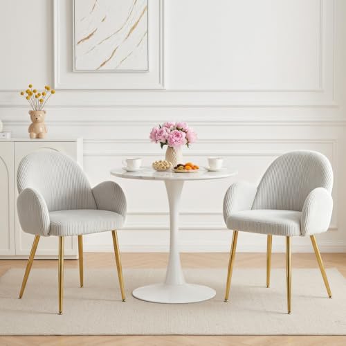 Image of Eifizek Home Office Chair Set of 2, Modern Corduroy Upholstered Vanity Desk Chair with Gold Legs for Girls /Women, Ergonomic Padded Backrest for Living Room, Grey