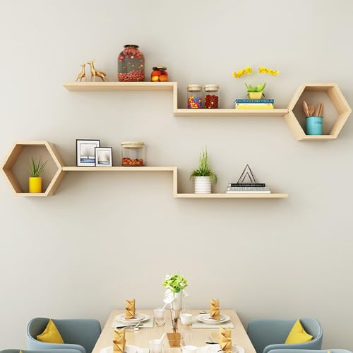 Étagère flottante design hexagonal meuble de rangement mural bois 120 cm