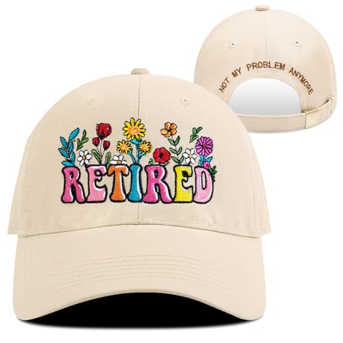 Image of Embroidered Retired Hat, Retirement Gifts, Adjustable Cotton Breathable Colorful Baseball Cap