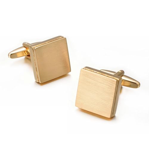 Mancuernillas cuadradas doradas cepilladas para hombre miniatura 6