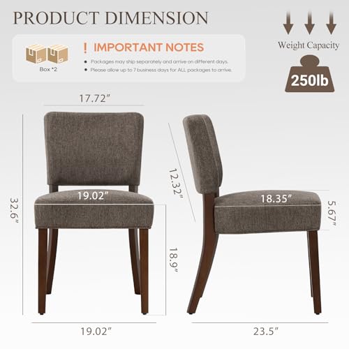 Image of COLAMY Mid Century Modern Dining Chairs Set of 4, Upholstered Kitchen Chairs with Back, Farmhouse Fabric Side Dining Room Chairs with Wood Legs for Dining Room Kitchen Restaurant, Brown