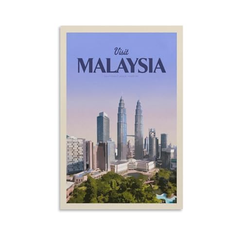 Jdheeh Poster vintage de Malaisie - Affiches de voyage sur toile - Décoration murale - 20 x 30 cm