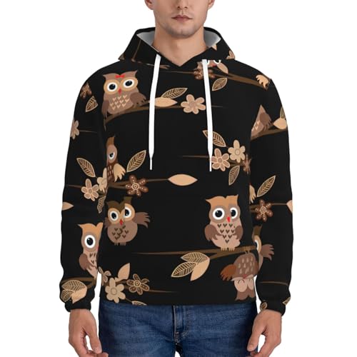 Sweat à capuche homme hiboux marron avec imprimé mignon - 2