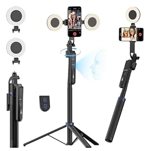 Auto Face Tracking Tripod for Smartphones,70“ Cell Phone Tripod w/LED Light,Selfie Stick for iPhone w/Remote Control,Phone Holder Video Recording for YouTube, TikTok Live-streaming(UTK-02)