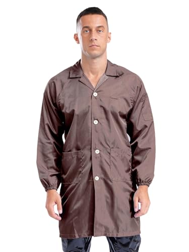 Image of iiniim Unisex Women Men Long Sleeve Work Coat Button Down Wear Resistant Jacket Dustproof Lab Coat