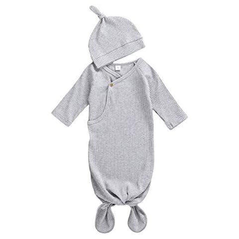 CIYCUIT Baby Boy Girl Clothes Newborn Coming Home from Hospital Outfit Ribbed Knotted Outfits with Hat Gray 0-6 Months Cover
