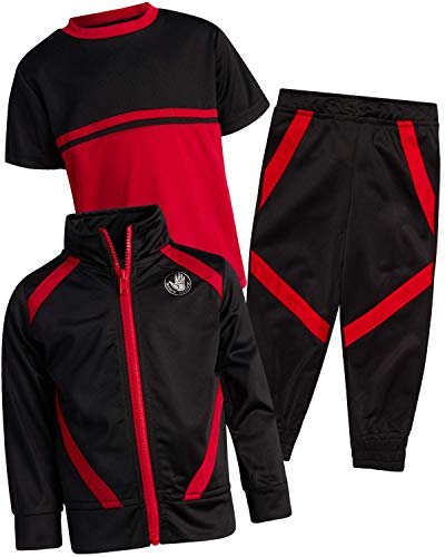 Body Glove Baby Boys' Playwear Set - Fleece Zip Sweatshirt, T-Shirt, and Sweatpants, Black/Red, Size 12 Months'