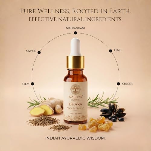 Image of Nabhya Dhara Belly Button Oil | Ayurvedic Nabhi Oil for Bloating, Gas Relief & Digestion | Nabhya Ayurveda Dhara Navel Oil with Ajwain, Hing, Ginger & Saunf | 30 ml | Ayurvedic Nabhi Oil for Bloating, Gas & Digestion | PAM-Certified | 100% Natural | For Men & Women | All Skin Types