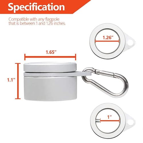 Anley 1.26" Aluminum Flagpole Mounting Rings Set - Anti Wrap 360° Rotatable Ring With Carabiners - Ideal For 1-1/4 Inch Diameter Flag Pole & Flag With 2 Grommets (Silver, Pack Of 2) #TOP4