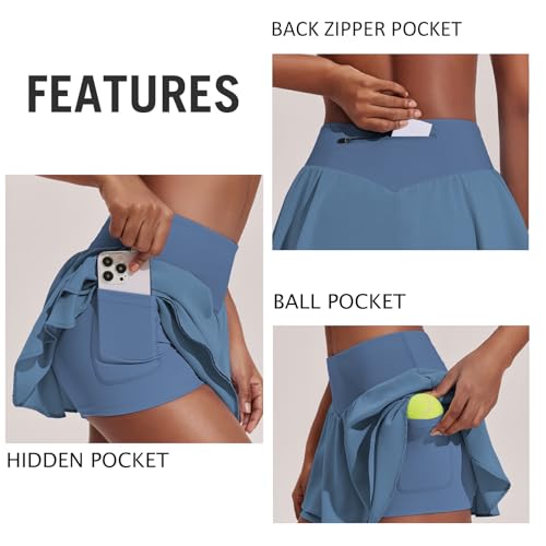 Image of PINSPARK Womens Tennis Skirt Pleated High Waisted Golf Skort with 3 Pockets