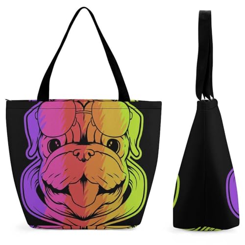 Sac à bandoulière bouledogue coloré grand volume avec fermeture zippée