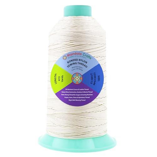 Mandala Crafts Size 346 210D T350 Off White Bonded Nylon Thread, 415 YDs