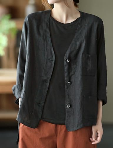 Mywinway Linen Blazer Women Summer Spring Cotton Lightweight Casual Jackets Button Down Oversized Blazer2