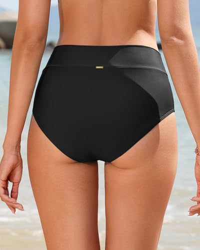 Image of Women V Cut Full Coverage Bikini Bottom - High Waist Swim Bathing Suit Bottoms Cross V Front Swimsuit