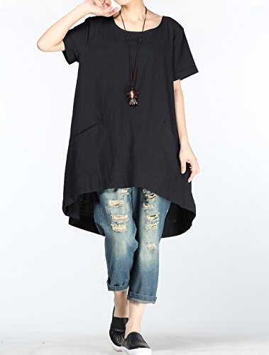 Minibee Women's Cotton Linen Short Sleeve Tunic/Top Tees2