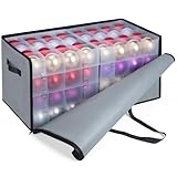 BALEINE Christmas Ornament Storage Box with Dividers, Premium Holiday Ornaments Storage Container Bin for Xmas Decorations (128 Ball, Grey, Soft)