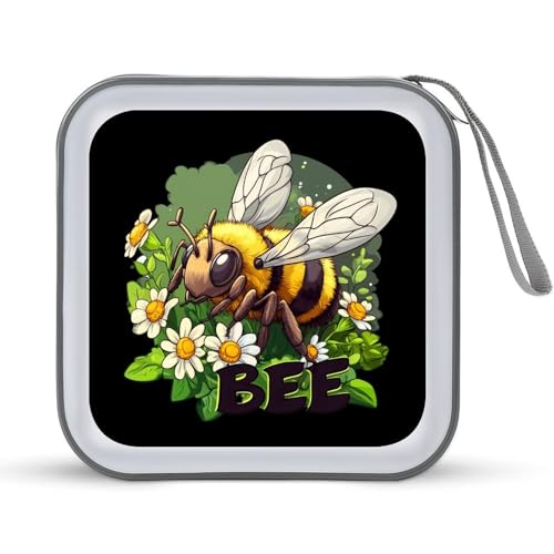 Bee Daisy Flower CD Case Portable DVD Holder Storage Organizer for Home Travel