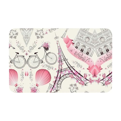 Fgwaauh Romántica alfombrilla de ducha con diseño de la Torre Eiffel de París, diseño de tierra de diatomeas, antideslizante, superabsorbente, de secado rápido
