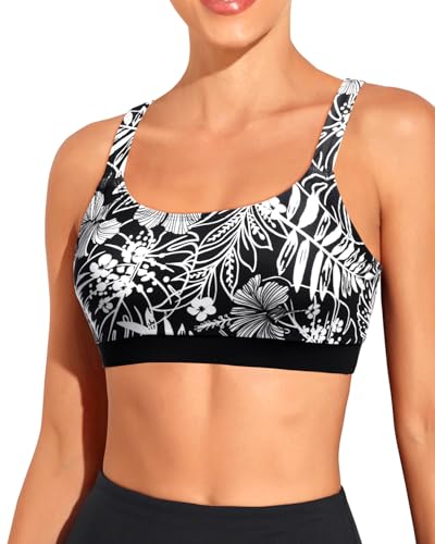 Image of Tempt Me Women Sports Bra Swim Crop Tops Only | Scoop neck, Bathing suits top, Removable cups, Adjustable straps