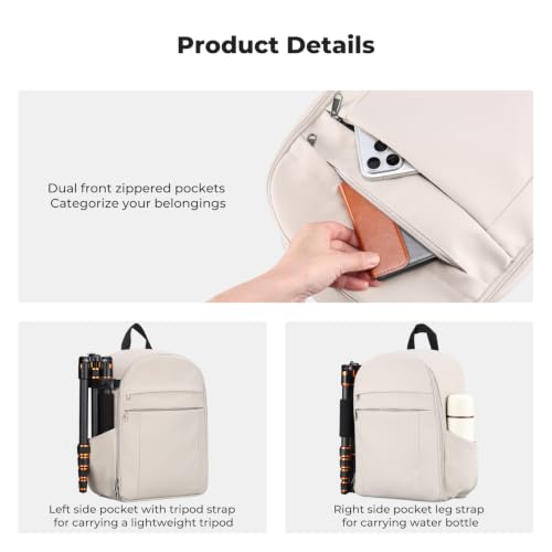 Image of K&F CONCEPT Lightweight Camera Backpack Bag, Professional Photography Bag Compatible with Canon /Nikon /Sony Camera and Lens Accessories, Camera Case with Tripod Strap & Rain Cover Beige