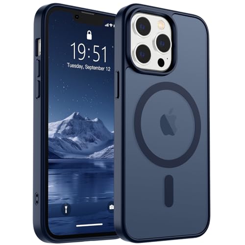 Image of SUPFINE Magnetic for iPhone 12 Pro Max Case (Compatible with MagSafe) (Military Grade Drop Protection) Translucent Matte Shockproof Phone Cover,Dark Blue