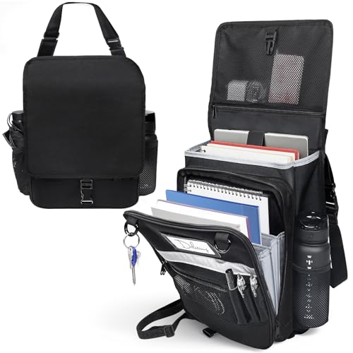 Drsvabze Car Front Seat Organizer with Accordion File Pocket | Laptop Sleeve (Up to 15.6 In) | Privacy Flap | Cup Holders | Adjustable Straps | Holds Tablets Files Supplies | for Work on the GO