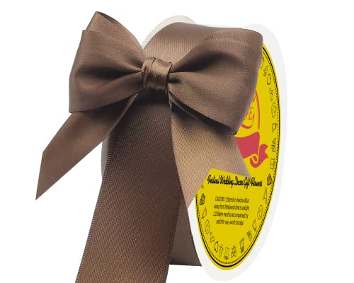 Image of Double Face Brown Satin Ribbon 1-1 /2 inch X50 Yards Polyester Brown Ribbon for Gift Wrapping Very Suitable for Weddings Party Invitation Decorations and More