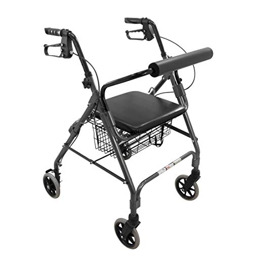 Best Review ProBasics Aluminum Rollator with 6-inch Wheels, Padded Seat and Backrest, Height Adjustable Handles, Folds for Storage & Transport, 300 Pound Weight Capacity, Black