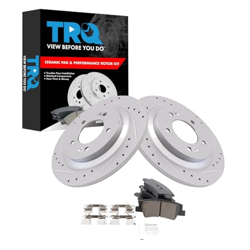 Image of TRQ Performance Rear Brake Pad and Rotor Set Ceramic Coated Compatible with 2020-2021 Hyundai Sonata 2021 Kia K5