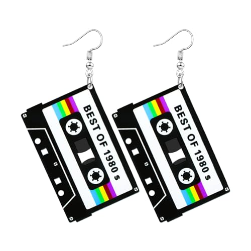Palotay 70s 80s 90s Earrings Retro Cassette Tape Earrings for Women Acrylic Radio Earring Set for 80s 90s Accessories Cosplay Party Jewelry Gifts Black Cassettle