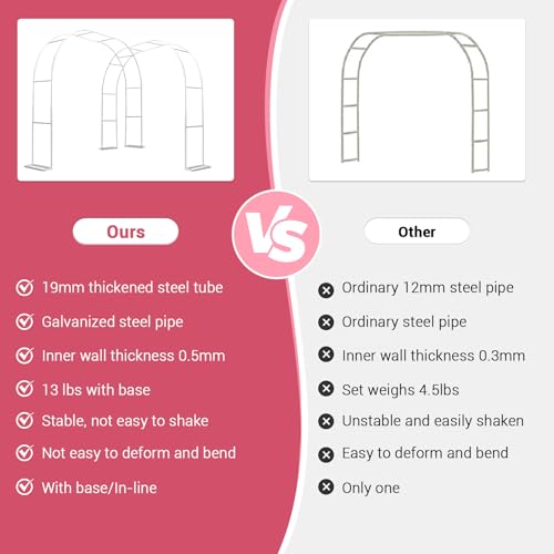 Gigicloud 9.8ft x7.2ft Garden Arch Arbor, Garden Trellis for Climbing Plants Metal Pergola Arbor Wedding Arches for Ceremony for Wedding Ceremony Party Rose Lawn Courtyard Patio White - Thumbnail 7