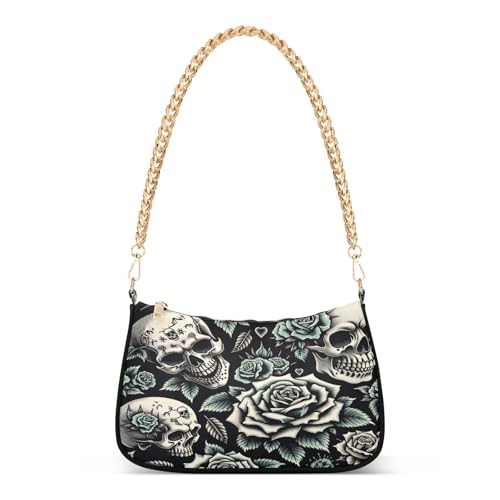 Shoulder Bag for Women Punk Skulls Roses Tote Handbag