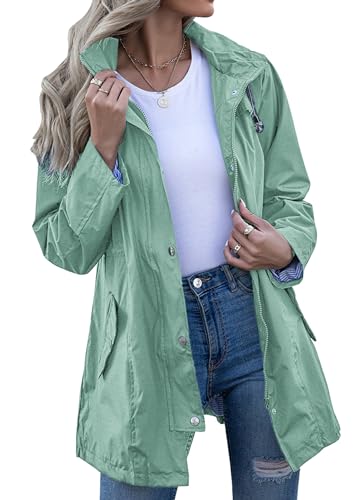 Kikibell Women's Raincoats Spring Jackets for Women Windbreaker Waterproof Travel Jacket Cyan Opaque Xl