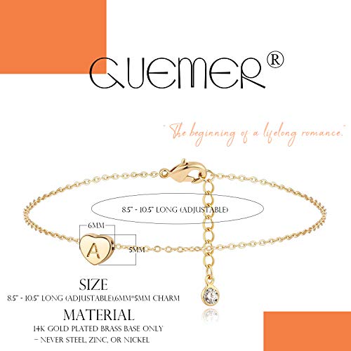 Guemer Gold Initial Anklet For Women Tiny Heart Charm Sideways Letter E Engraved 14K Gold Plated Dainty Chain Minimalist Personalized Beach Jewelry Gift #TOP5