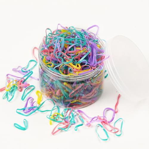 Colored Clear Elastic Hair Rubber Bands Hair Ties, 1500pcs Mini Soft Elastics Holders for Women