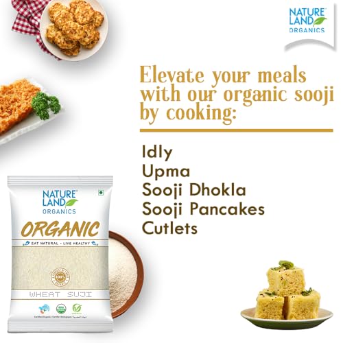 Image of Natureland Organics Wheat Suji / Sooji 500 Gm (Pack of 5) - Organic Sooji