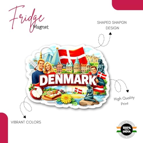 Image of Country Theme Souvenir Denmark Fridge Magnet | Collectible Denmark Travel Magnets | Printed MDF Wooden High-Power Magnet for Refrigerator, Almirah & Office Decor (Denmark)