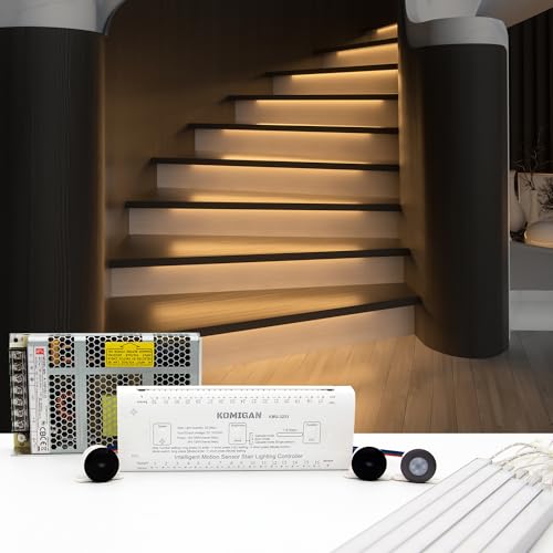 KOMIGAN Motion-Activated Cascading Effect LED Stair Lighting Kit KMG-3233, 23.6' Aluminum Light Bar...