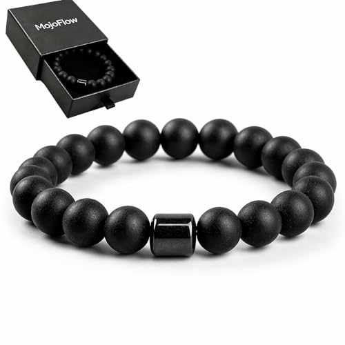 MojoFlow Hematite Bracelet for Men - Natural Energy Hematite Stone Jewelry Reignites Masculine Energy Stone Beaded Stretch Healing Bracelets for Balance Power