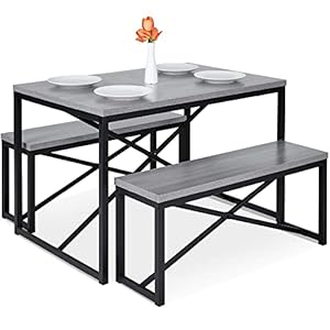 Best Choice Products 45.5in 3-Piece Bench Style Dining Furniture Set, 4-Person Space-Saving Dinette for Kitchen, Dining Room w/ 2 Benches, Table – Gray/Black
