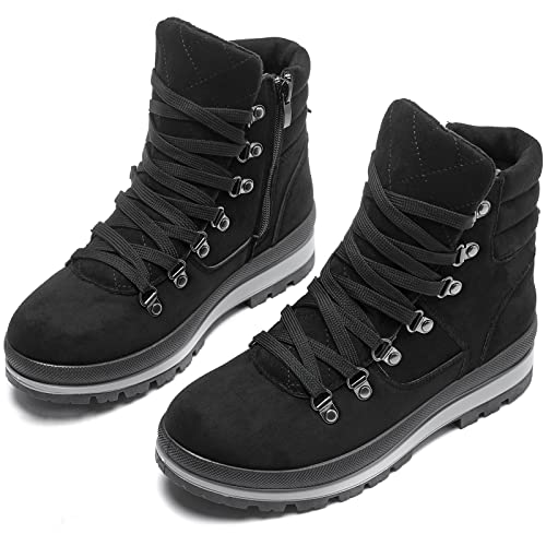 Shupua Women's Ankle Boots Winter Snow boots Fur Lined Warm Booties Girls Snow boot Lace Up Ankle boot