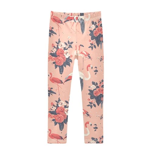 Wusikd Pink Flamingos Girls' Leggings Toddler Doodles Flowers Kids Yoga Pants Dance Active Tights 4T