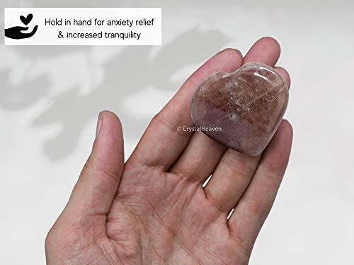 Image of Crystal Heaven Strawberry Quartz Heart Palm Pebbles Stones For Anxiety Stress Relief Massage - Aaa Grade Original Healing Gemstone Agate Heart Palm Stone For Yoga Meditation Spiritual